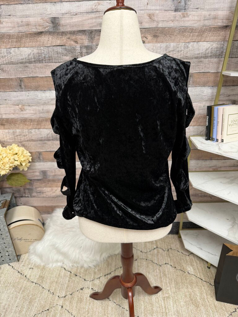 Forgotten Grace black velvet cold shoulder top