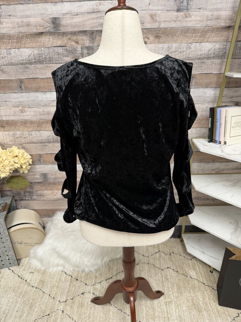 Forgotten Grace black velvet cold shoulder top black large women TOPS