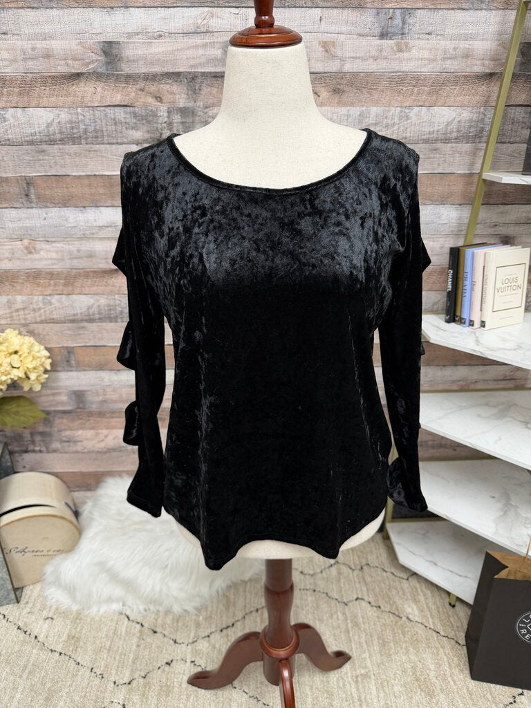 Forgotten Grace black velvet cold shoulder top