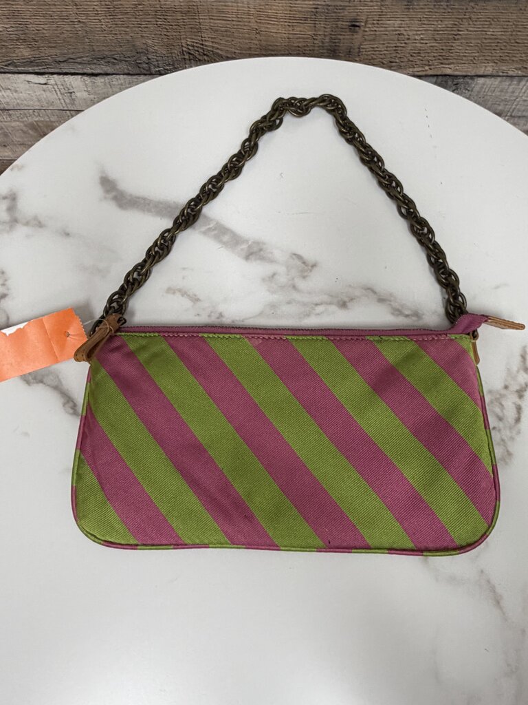 J Crew pink/green stripe with chain purse J Crew pink/green OS women ACCESSORIES