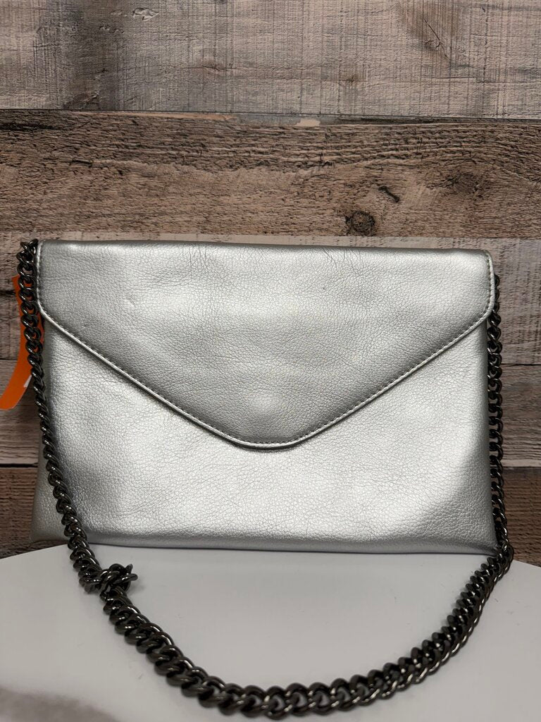 J Crew metallic silver with chain strap envelope clutch silver OS women ACCESSORIES