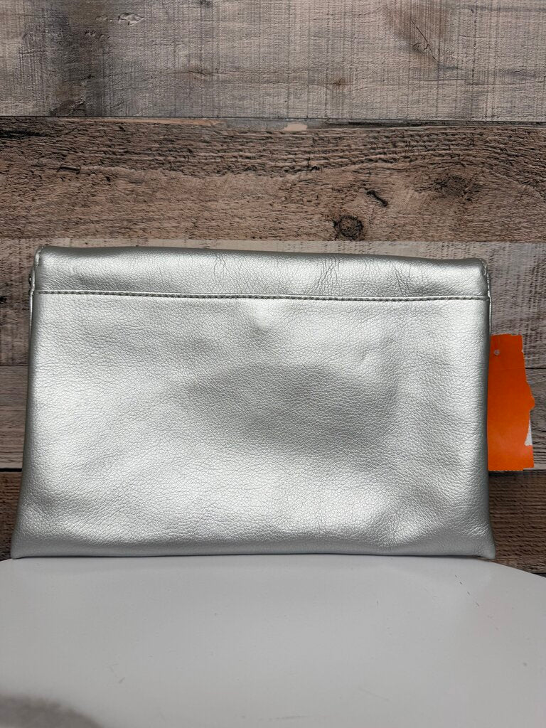 J Crew metallic silver with chain strap envelope clutch silver OS women ACCESSORIES