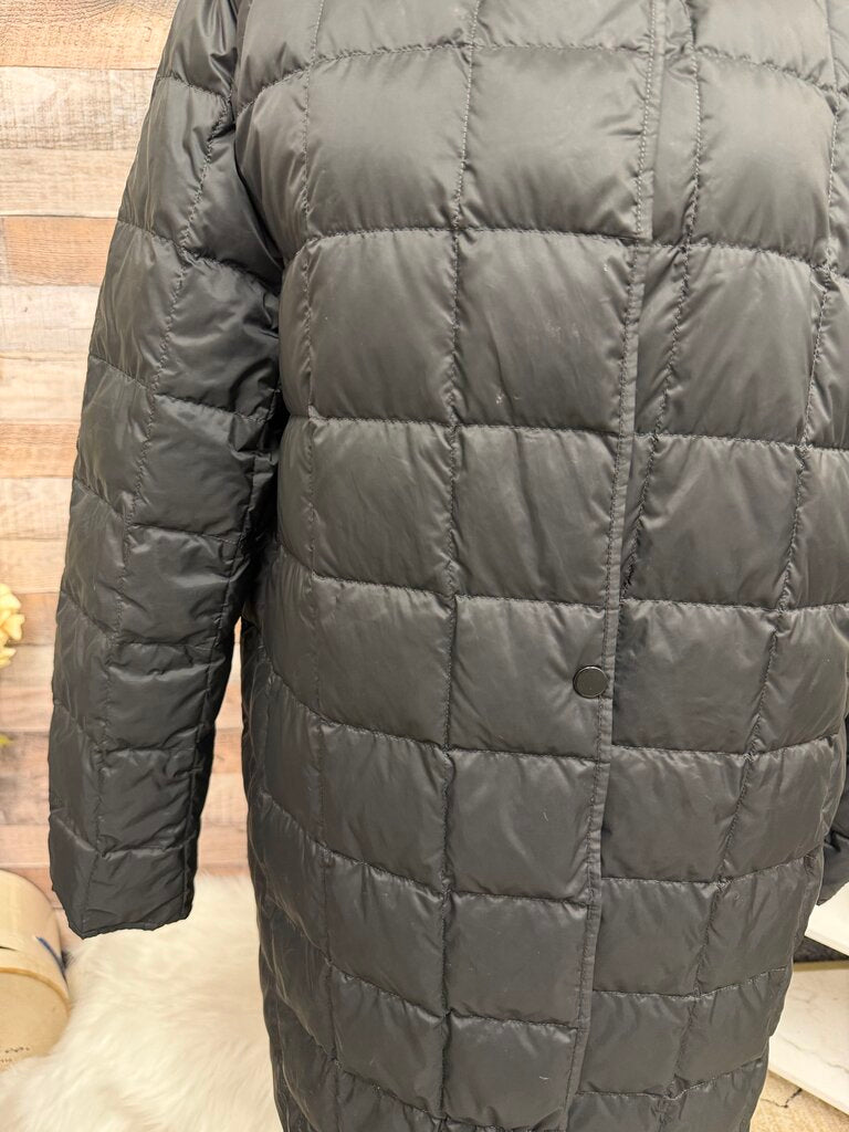 Theory black quilted down puffer long length coat