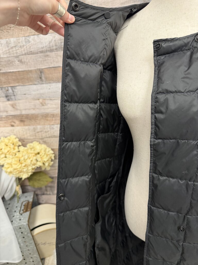 Theory black quilted down puffer long length coat