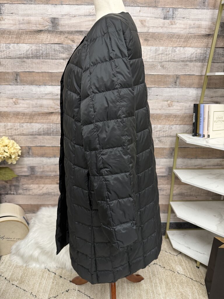 Theory black quilted down puffer long length coat