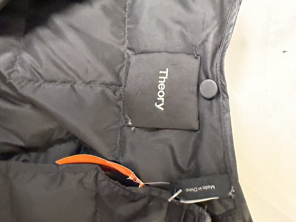 Theory black quilted down puffer long length coat