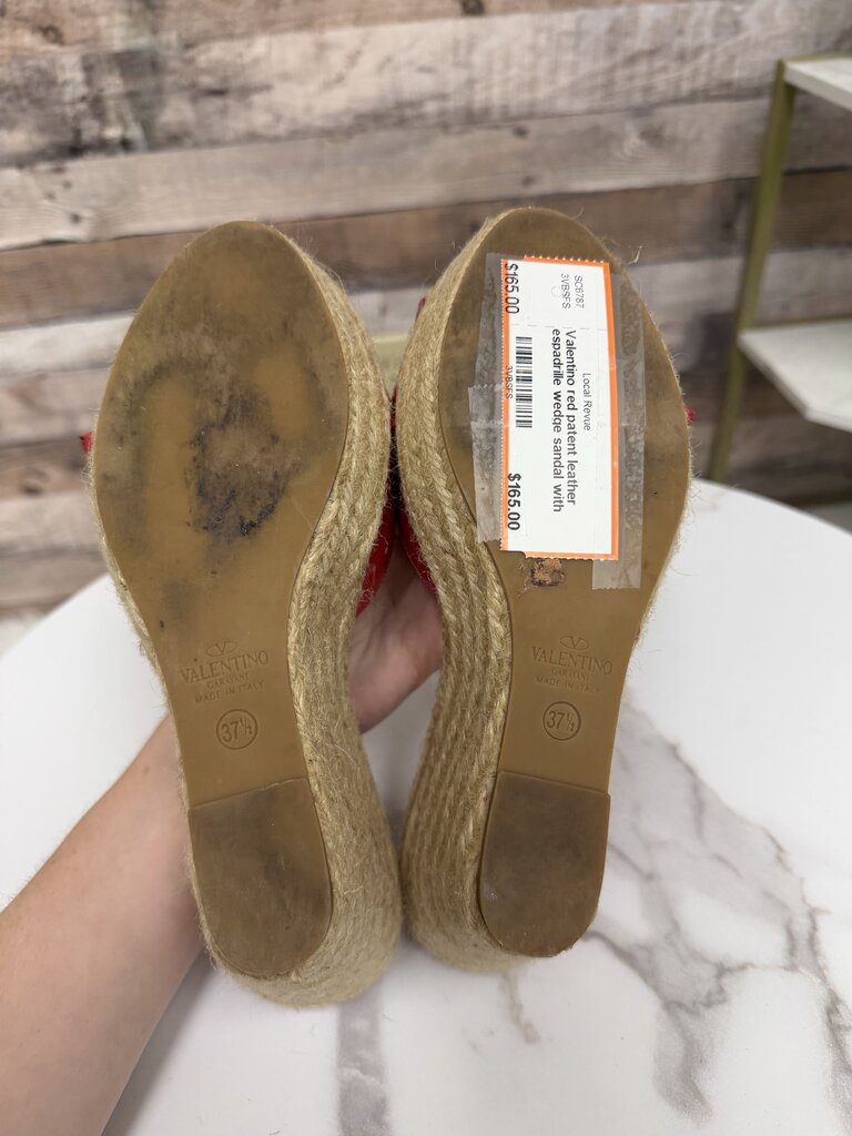Valentino red patent leather espadrille wedge sandal with bow
