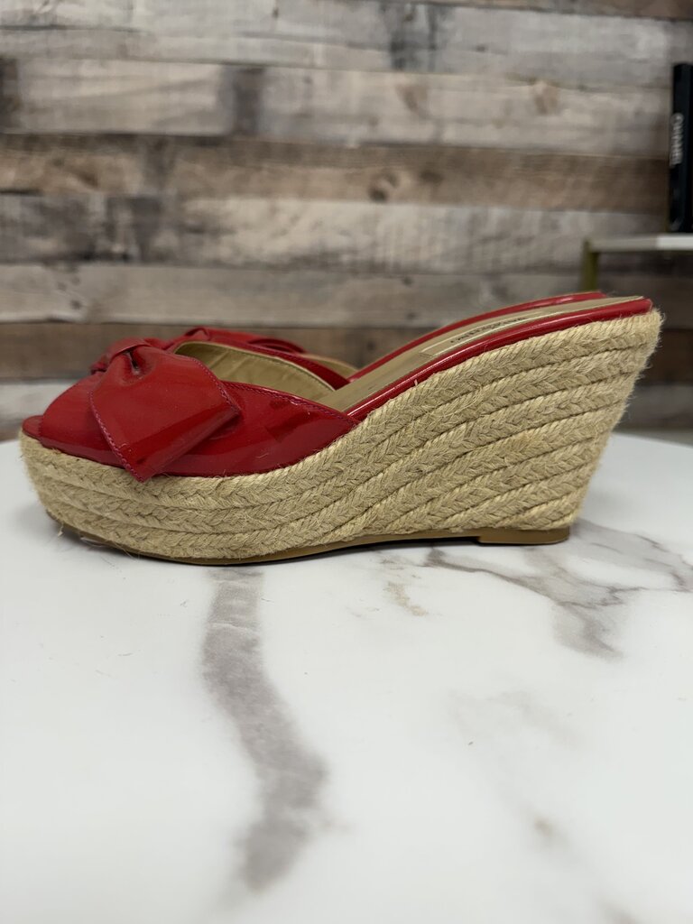 Valentino red patent leather espadrille wedge sandal with bow