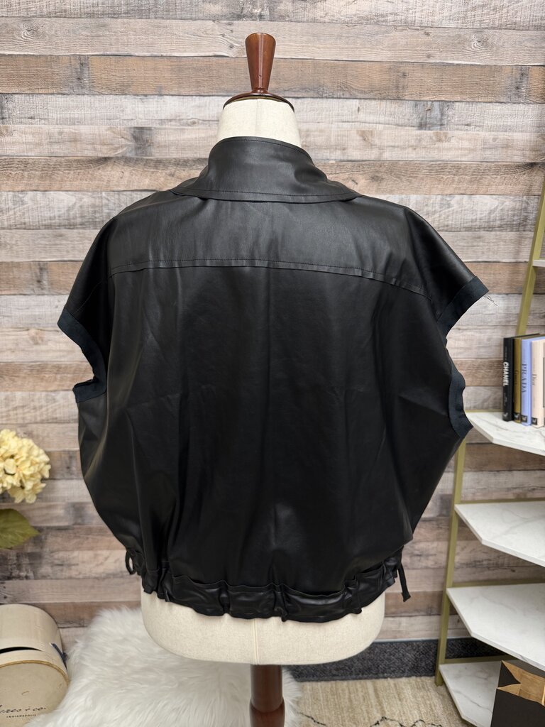 Planet by Lauren G black faux leather short sleeve button up top