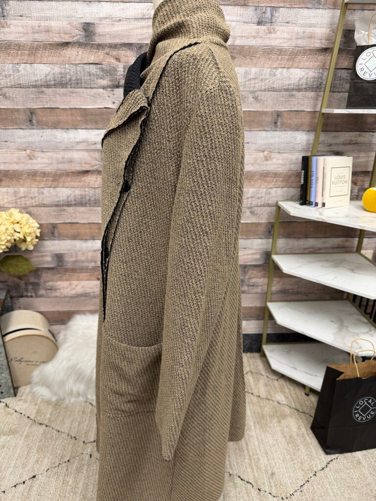 LUUKAA tan wool blend hooded wrap coat