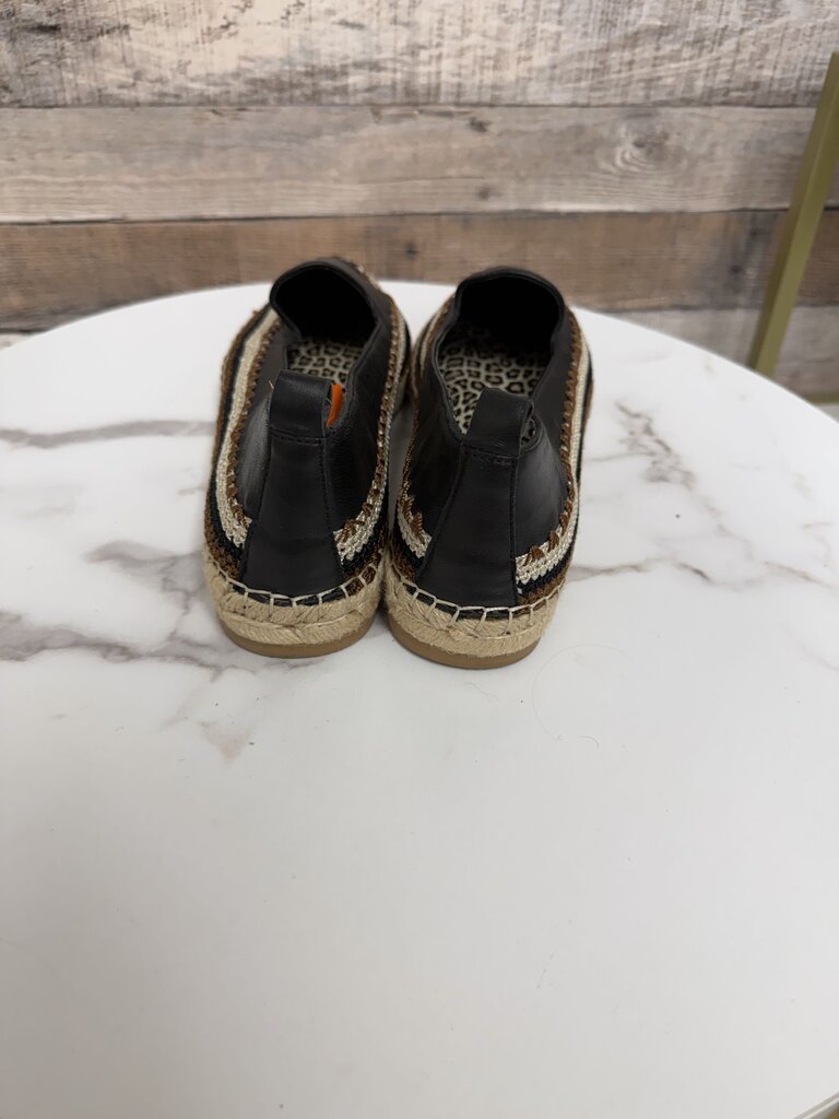 Chicos black leather espadrille slip on flats