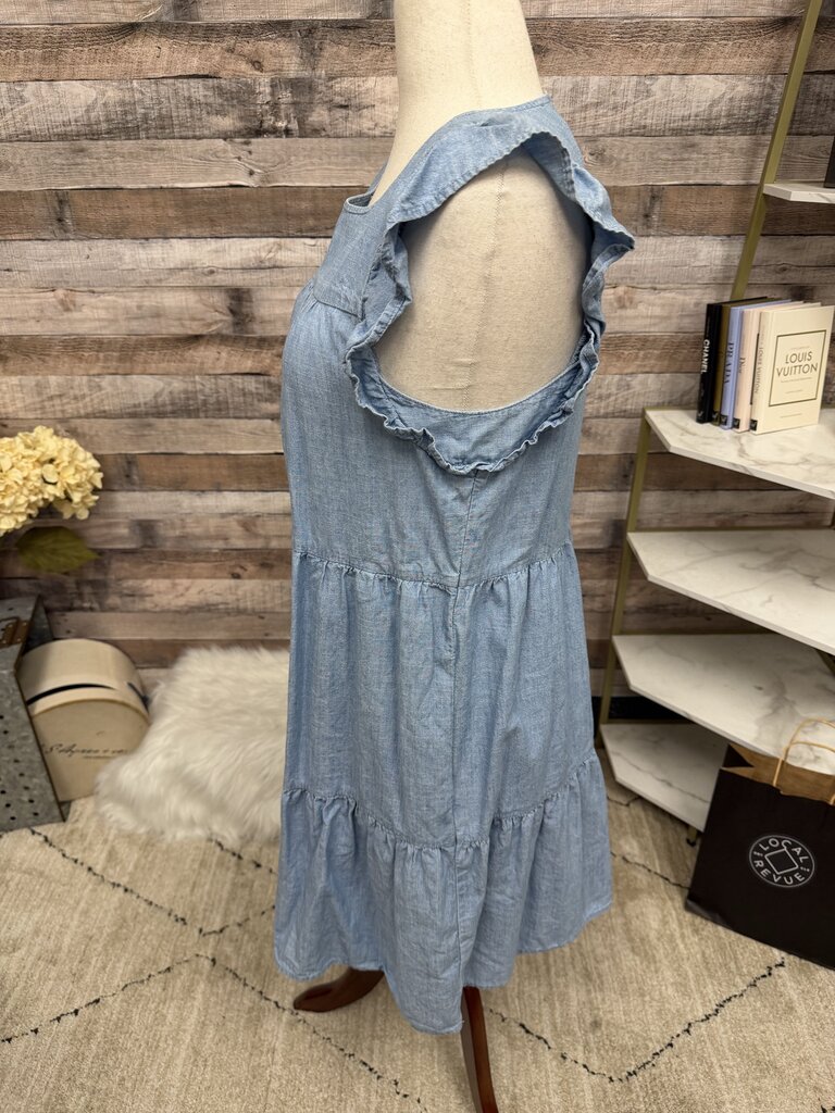 J Crew blue tiered mini dress with flutter sleeves