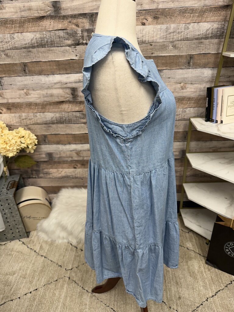 J Crew blue tiered mini dress with flutter sleeves
