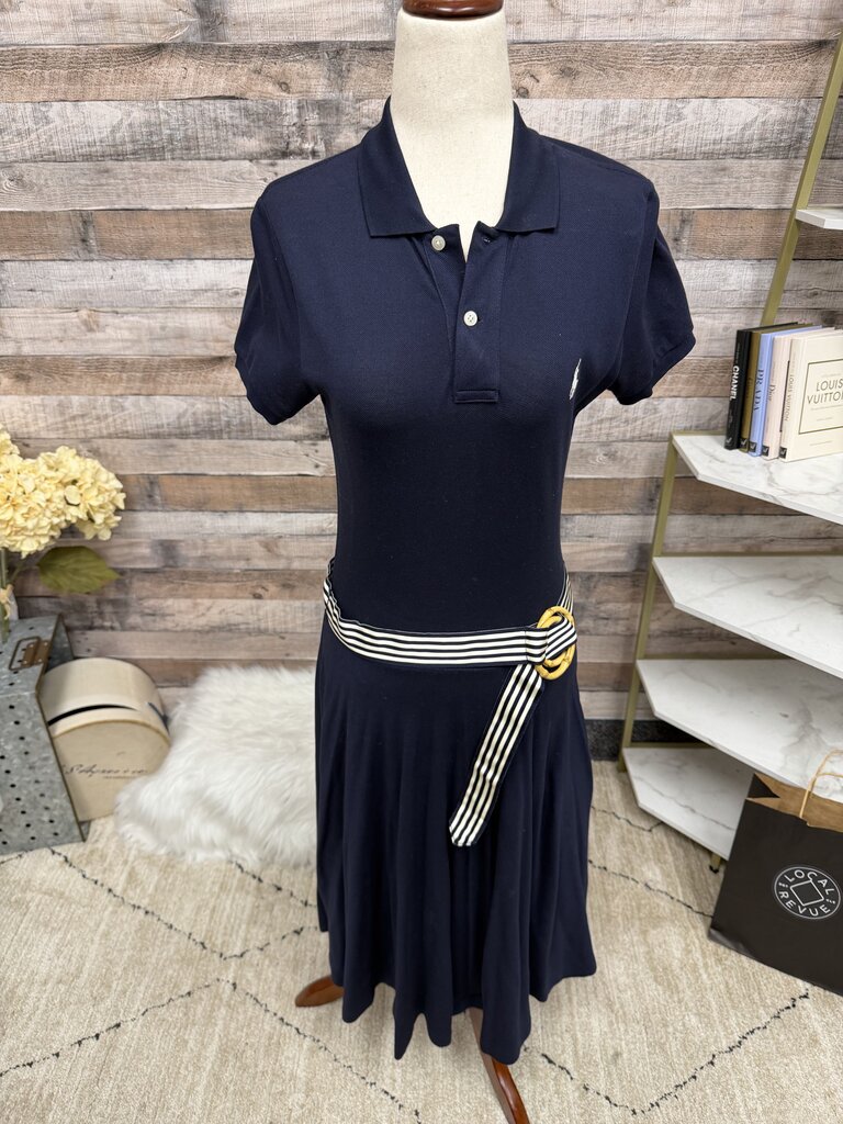 Ralph Lauren navy short sleeve fit and flare style with belt
