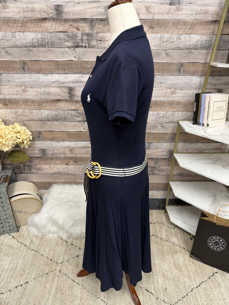 Ralph Lauren navy short sleeve fit and flare style with belt
