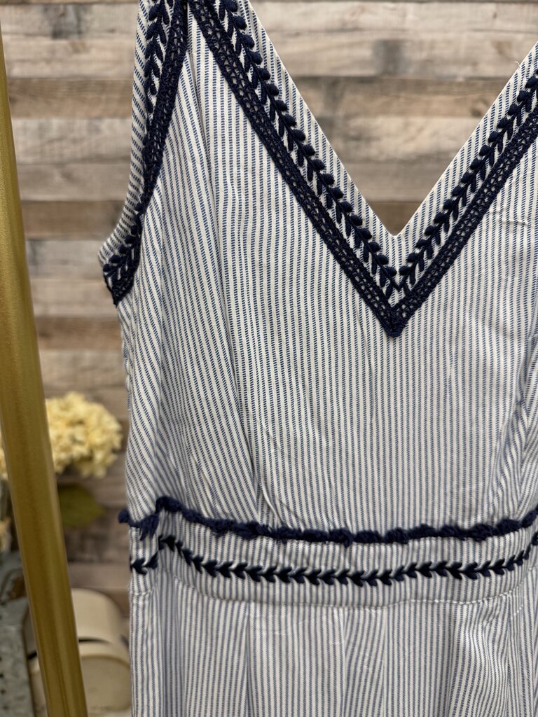 Japna white with navy stripes with embroidered trim NWT