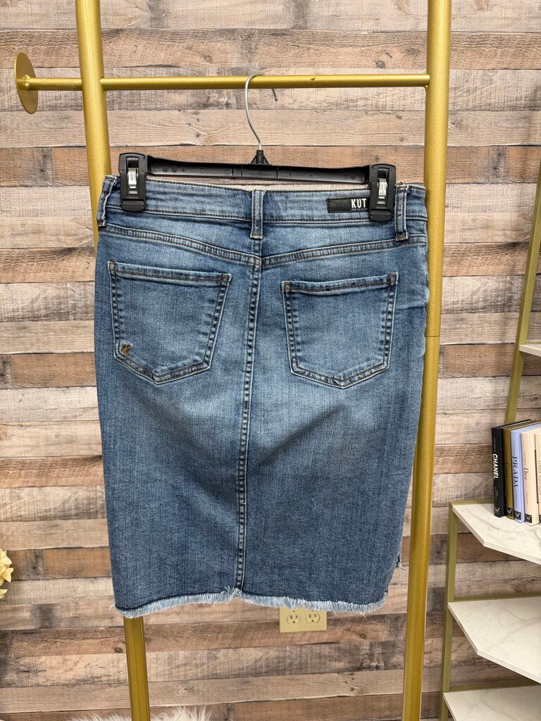 KUT jean skirt distressed pencil skirt