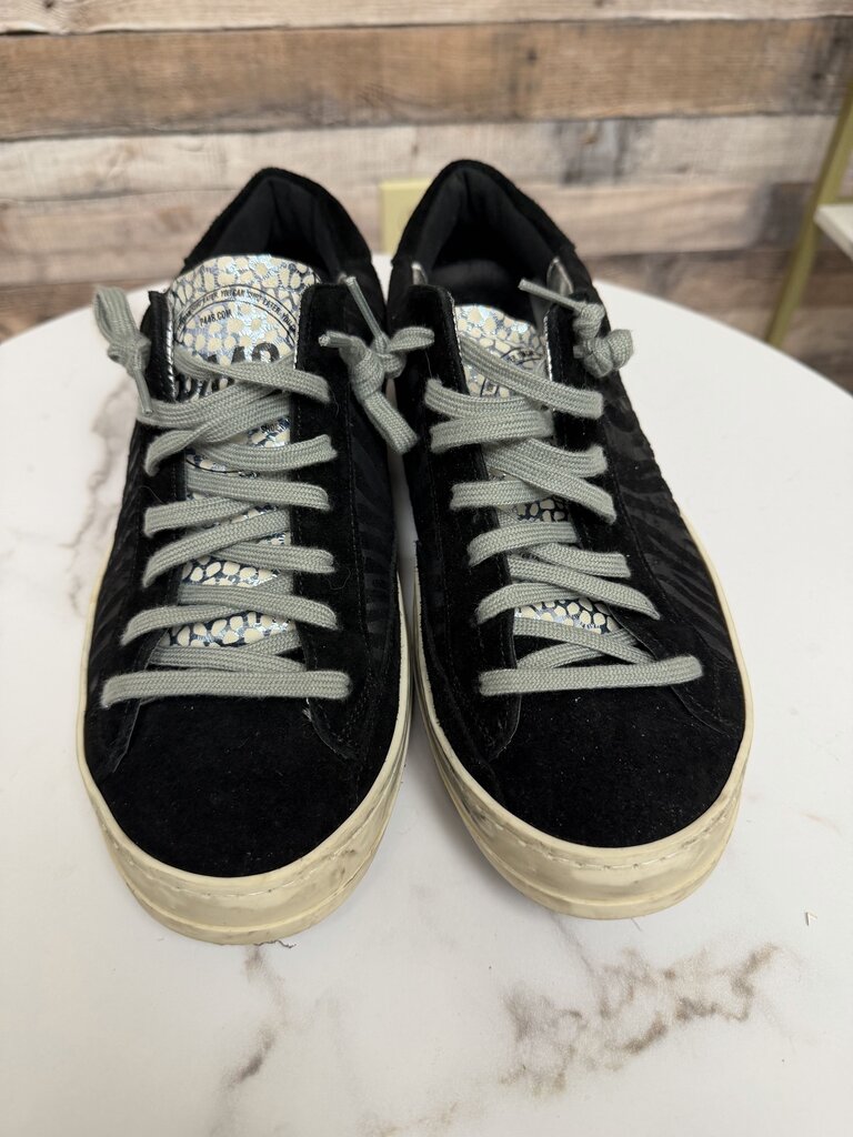 P448 black zebra suede and leather John low top