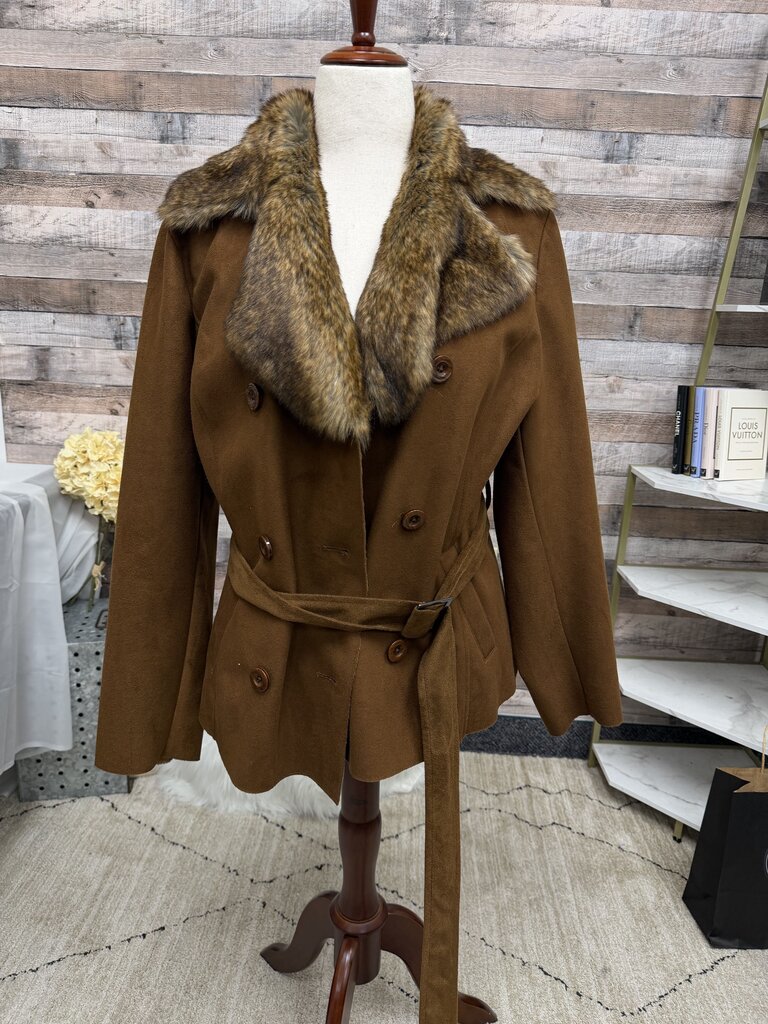Chicos brown faux suede fur collar jacket NWT