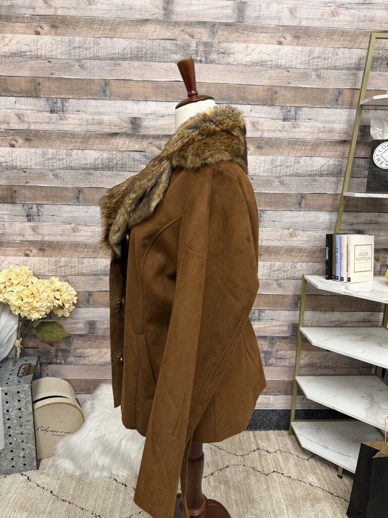 Chicos brown faux suede fur collar jacket NWT