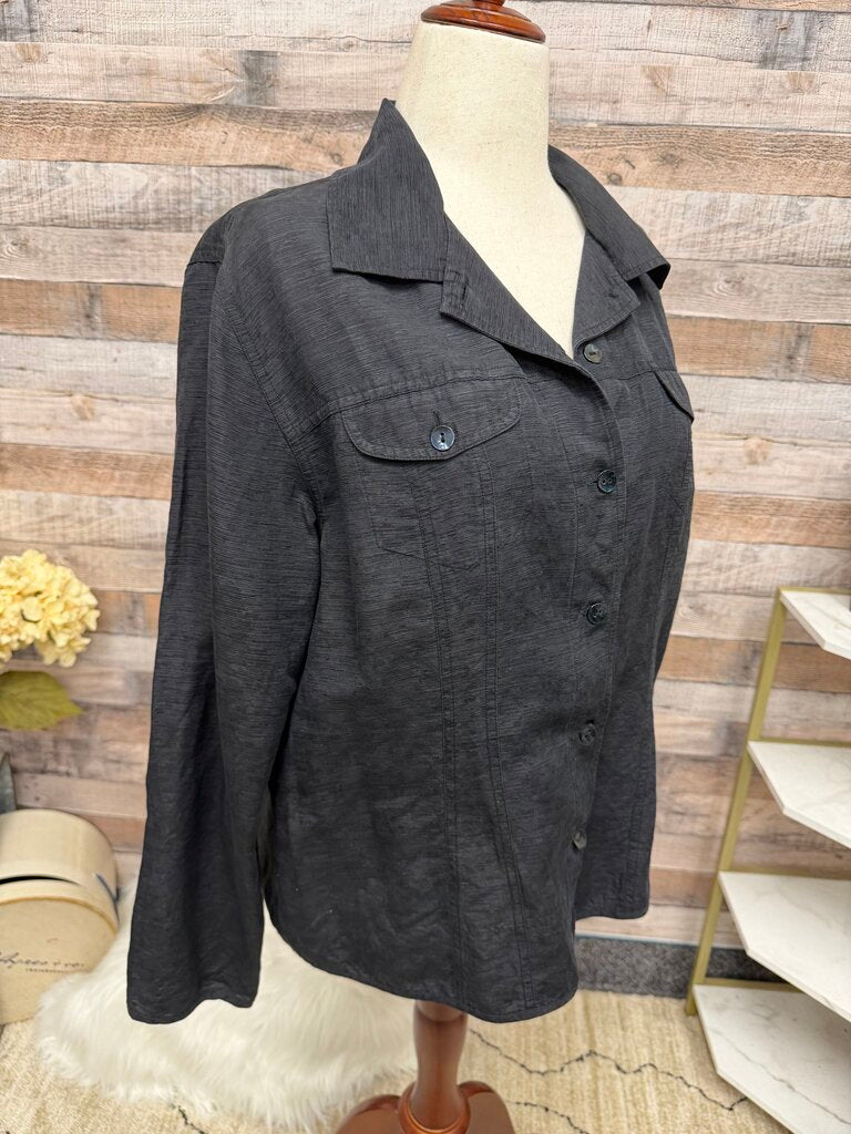 Chicos black silk linen button shirt jacket