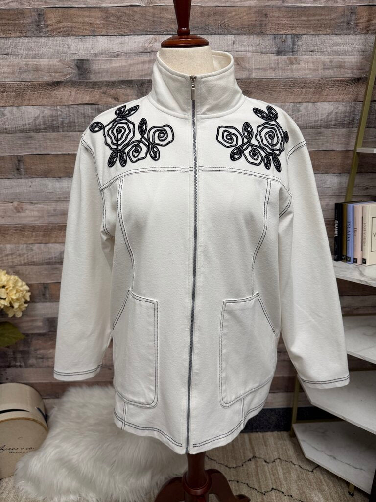 No Label white w/ black embroidery zip up