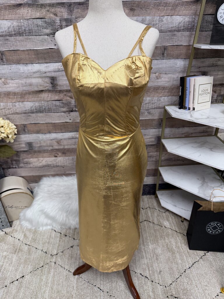 Gold Lame Spaghetti Strap Sheath No Brand Gold NS women DRESSES