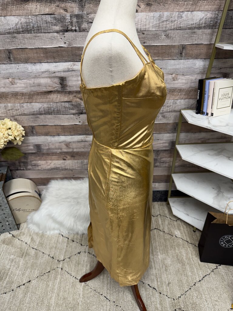 Gold Lame Spaghetti Strap Sheath No Brand Gold NS women DRESSES
