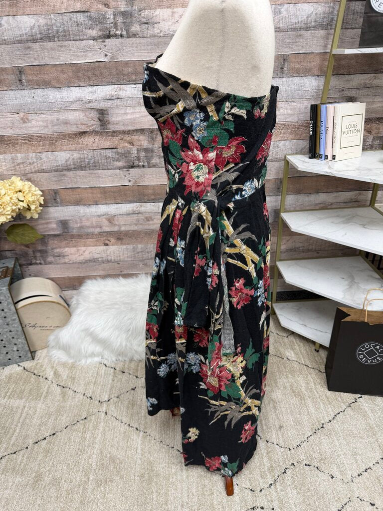 Black Strapless w/Red & Green Floral Print Strapless