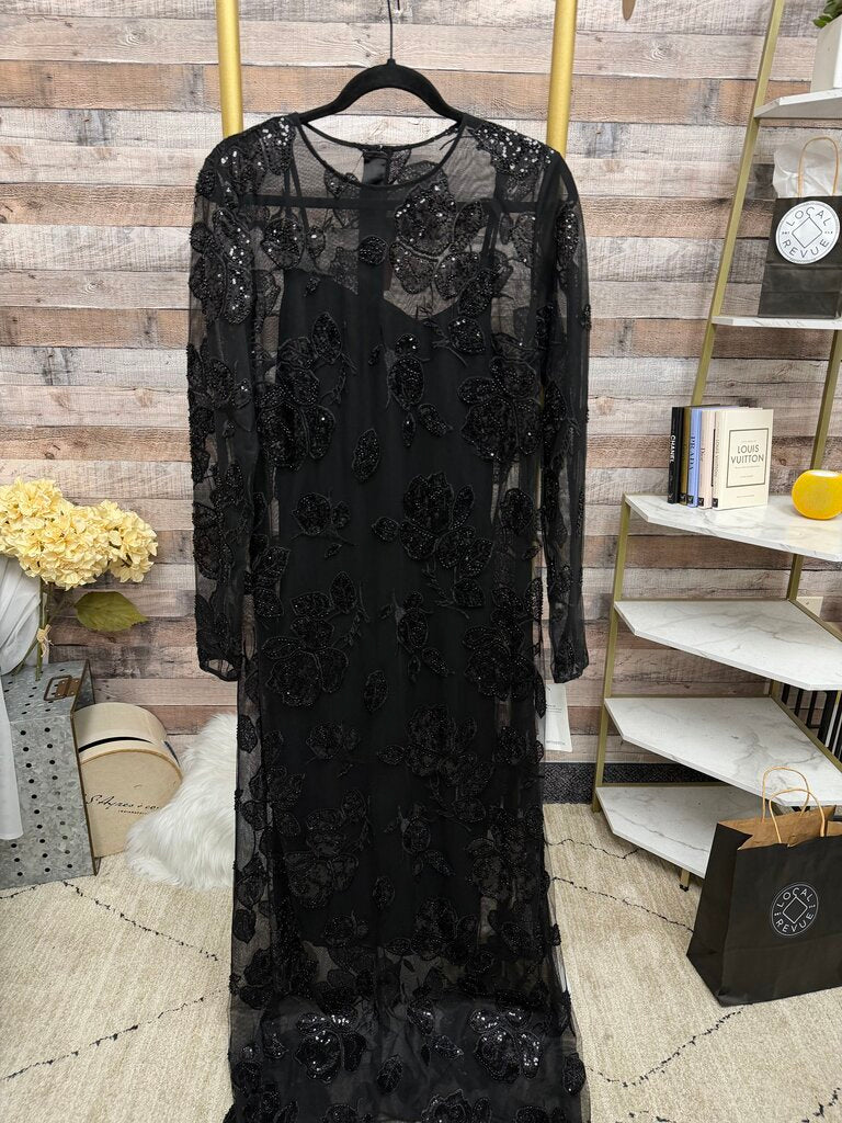 ROTATE black sequined mesh evening gown NWT