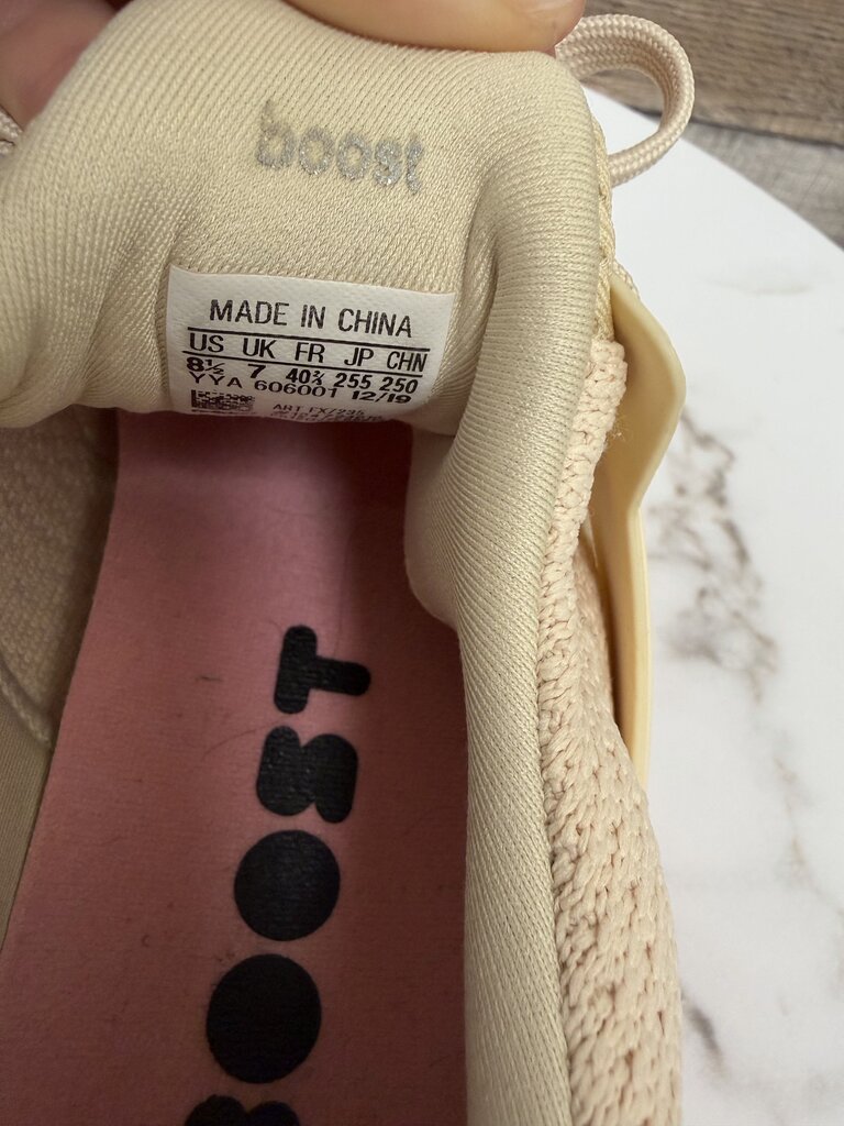 Adidas cream with neon accent Ultra boost DNA running shoe