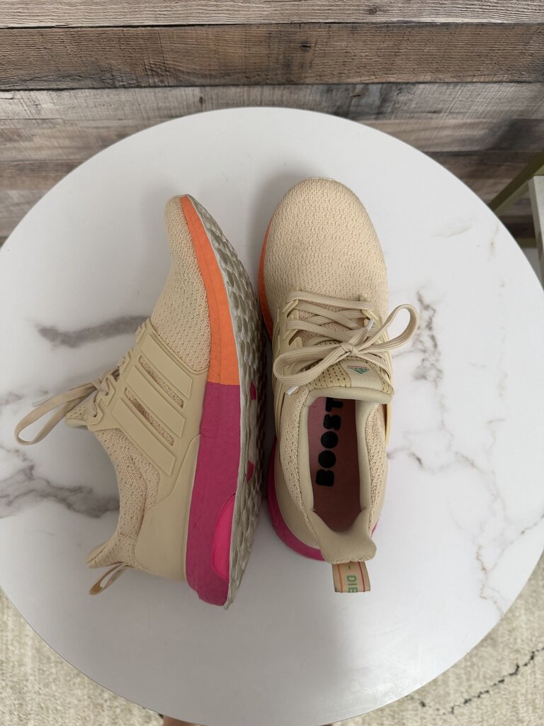 Adidas cream with neon accent Ultra boost DNA running shoe