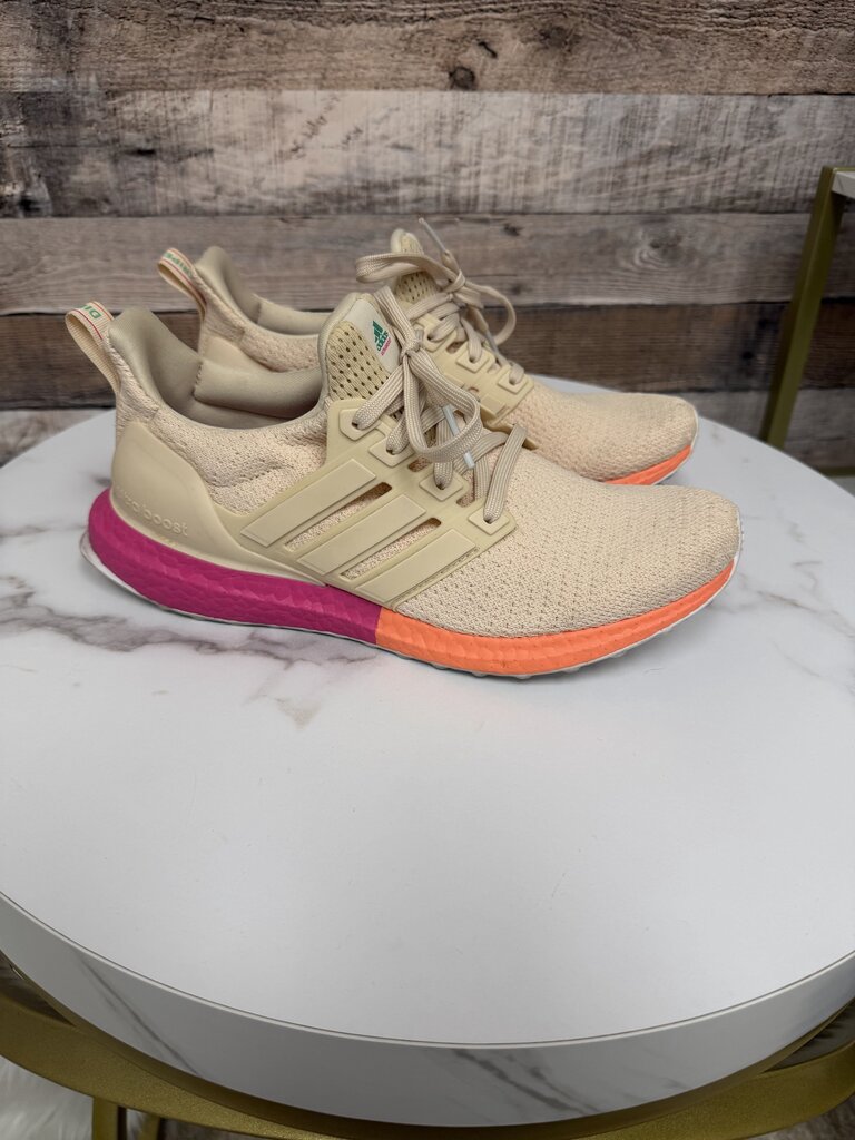 Adidas cream with neon accent Ultra boost DNA running shoe