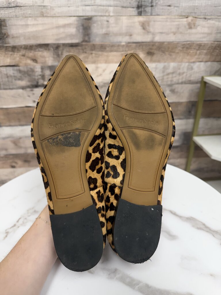 Franco Sarato leopard calf hair pointed toe flat loafer