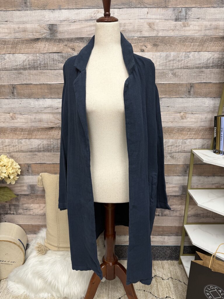 Filosofia blue linen open front cardigan jacket