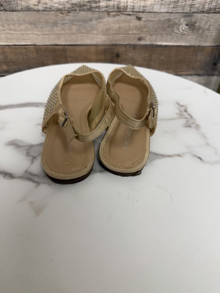 Sincerely Jules tan rhinestone mesh slingback flats
