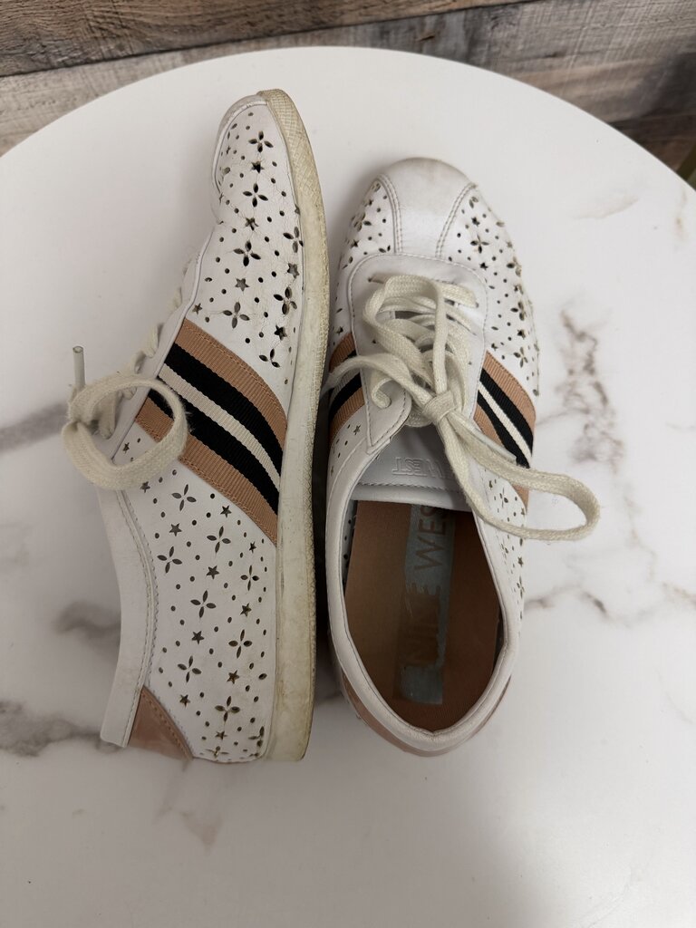 Nine West white w/ pink/blue stripe and cutouts
