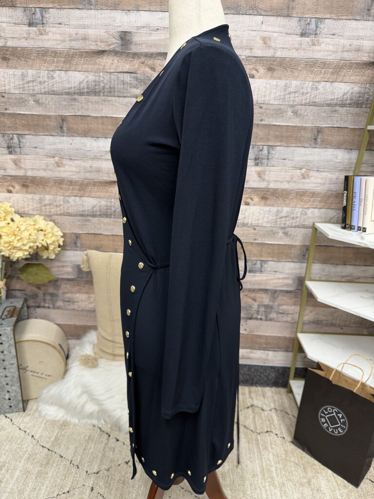 Michael Kors navy blue wrap dress with gold accents