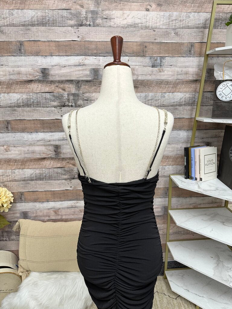 Blue Blush black bodycon dress w/ rhinestone straps