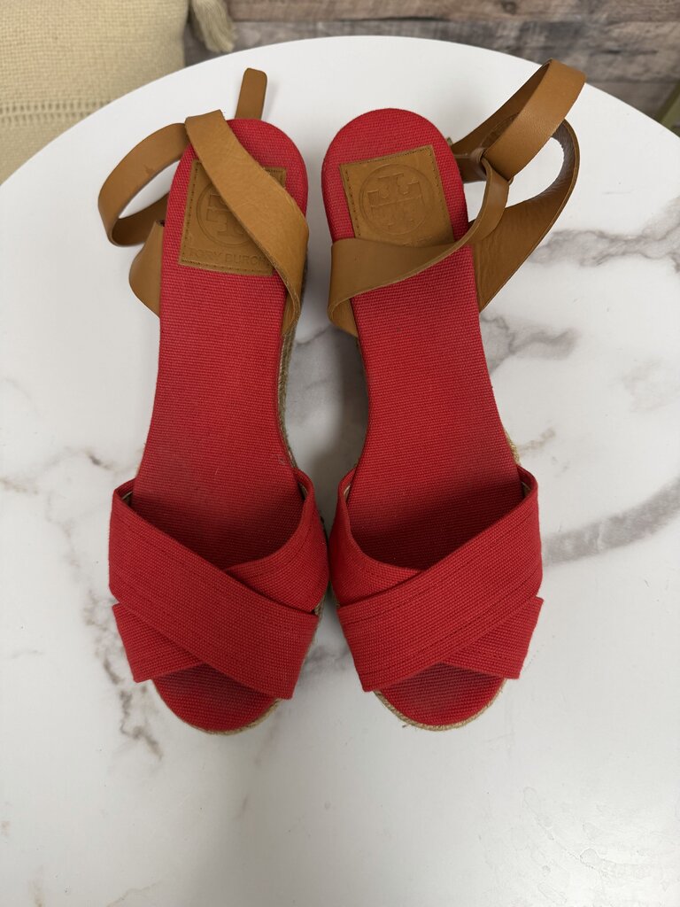 Rory Burch red canvas wedge espadrille sandal