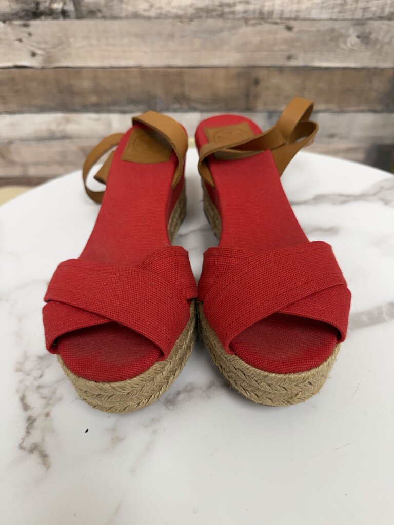 Rory Burch red canvas wedge espadrille sandal