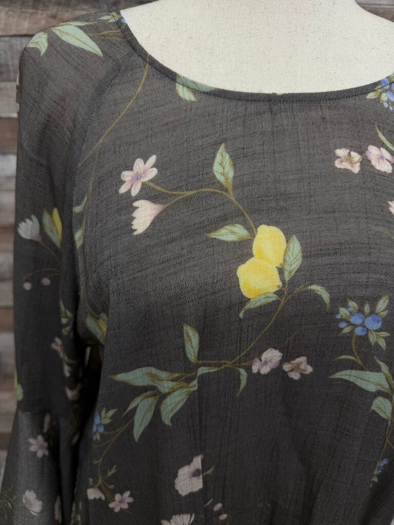 Lauren Conrad gray floral bell sleeve top