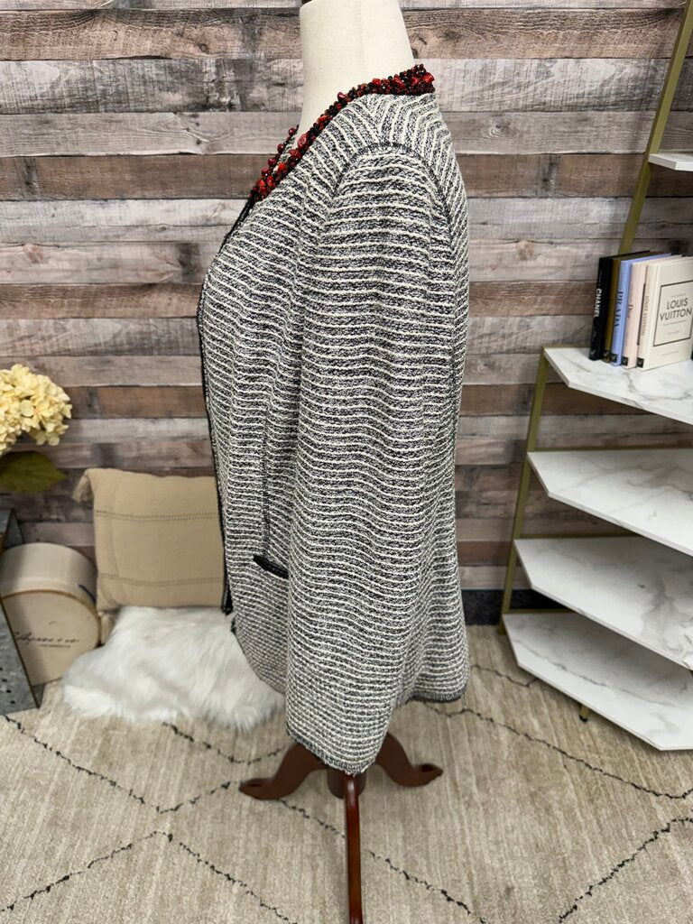 Chicos tweed blazer with embellished collar open front