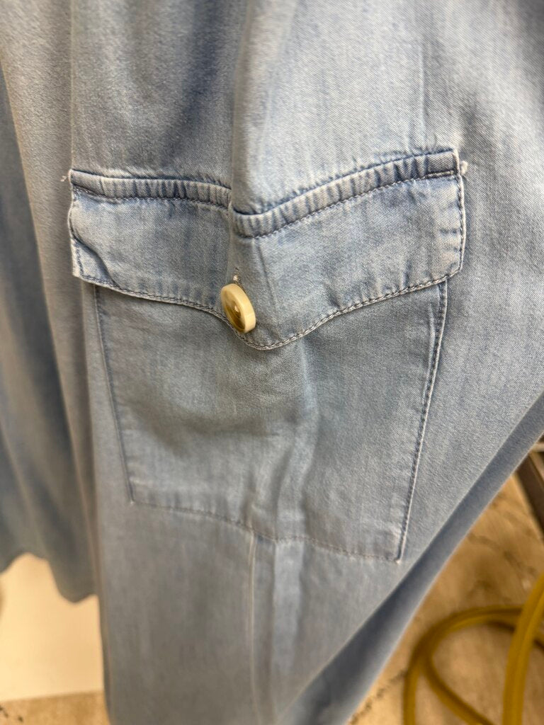 American Original Chambray Lt Blue Elastic Waist Cargo American Original Lt Blue Large women PANTS