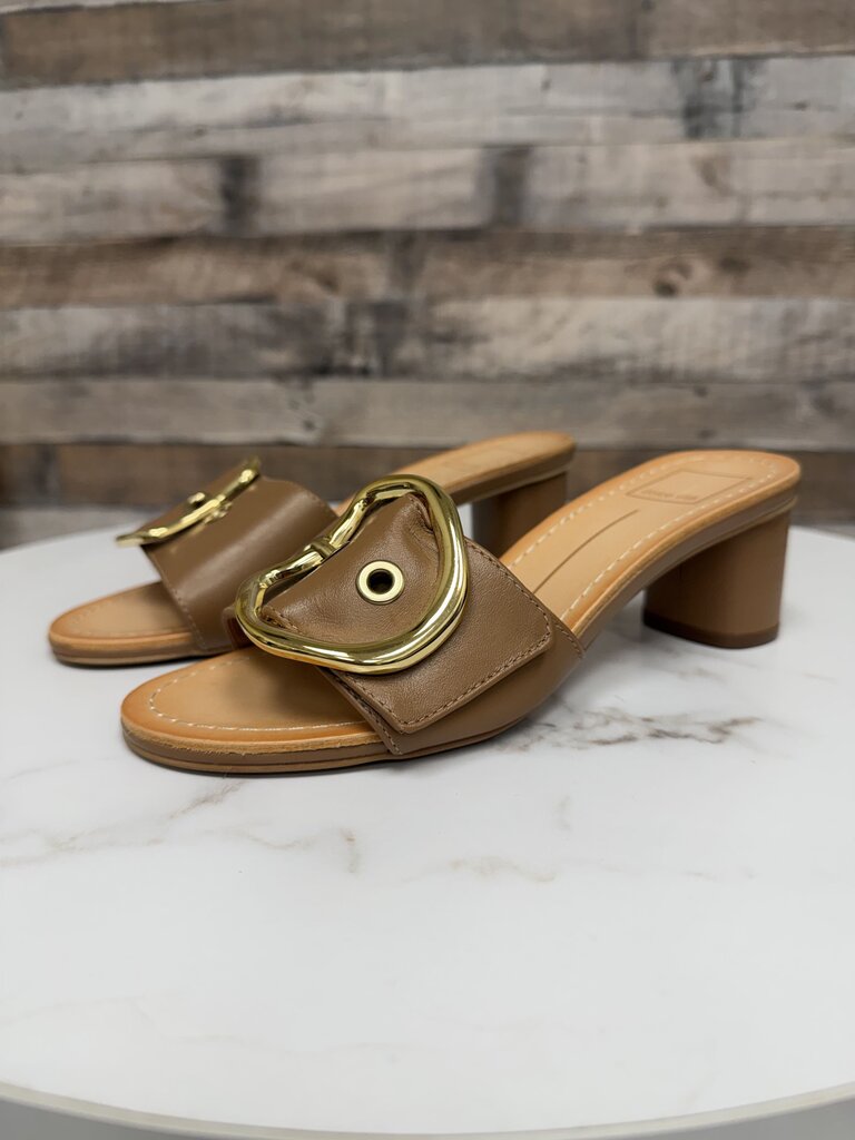 Dolce Vita brown leather slide with gold buckle detail