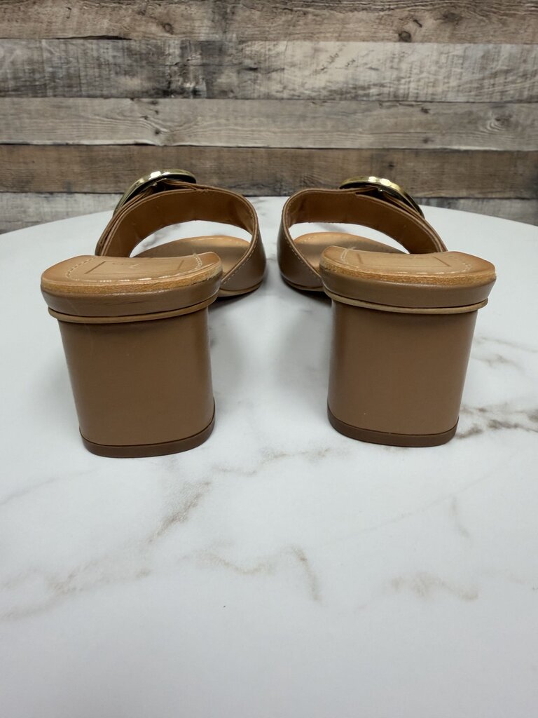 Dolce Vita brown leather slide with gold buckle detail
