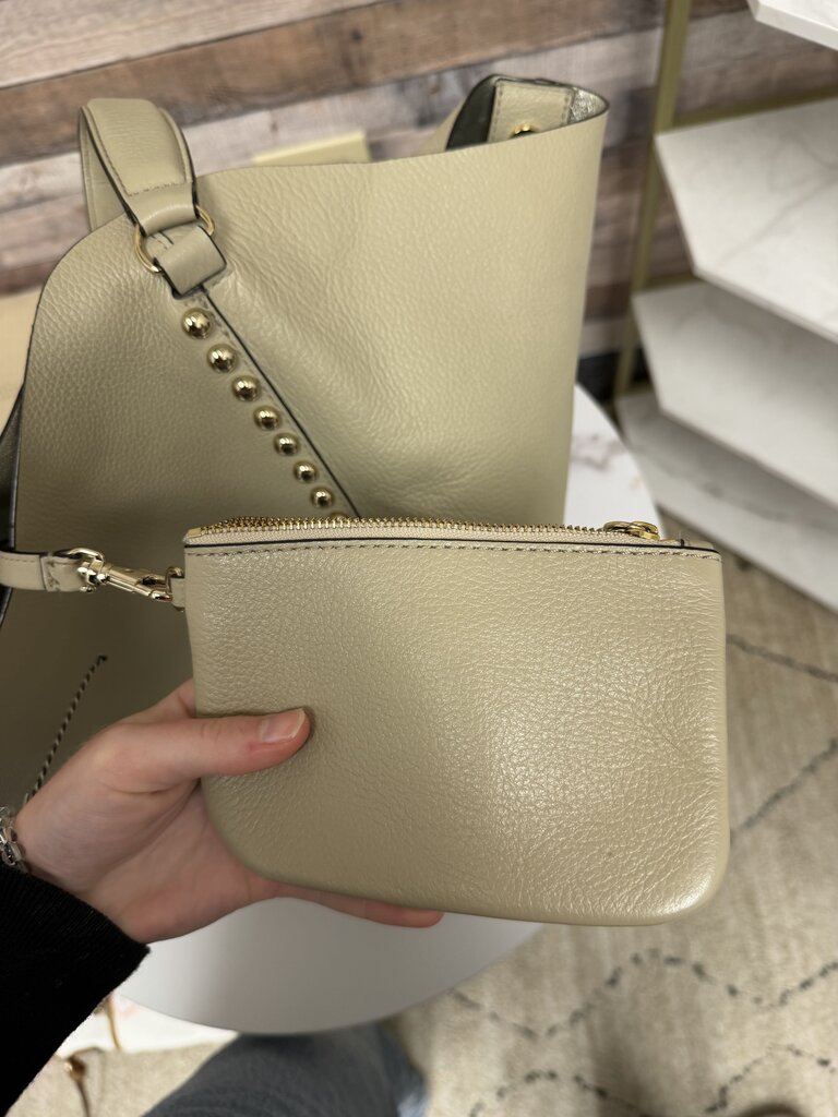 Rebecca Minkoff clay with gold buttons pebbled leather hobo bag