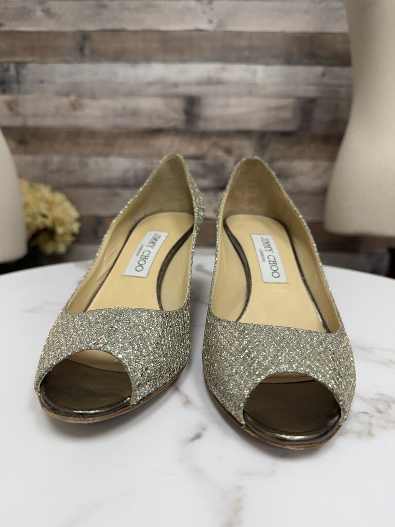 Jimmy Choo glitter peep toe pump with kitten heeloe