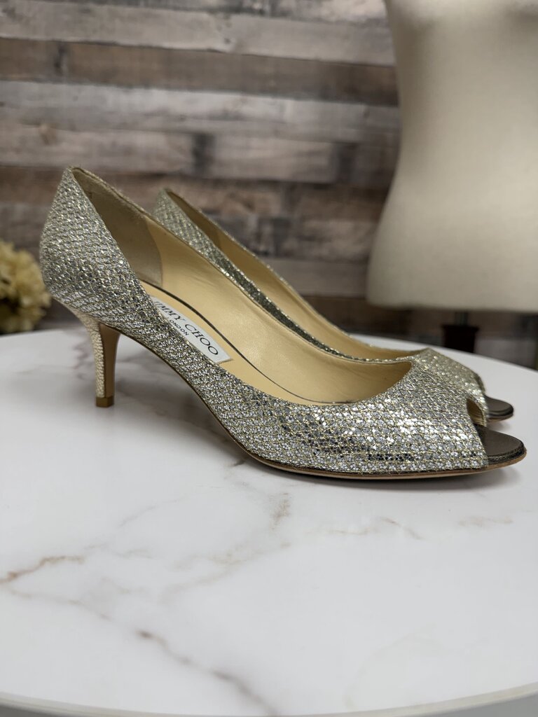 Jimmy Choo glitter peep toe pump with kitten heeloe