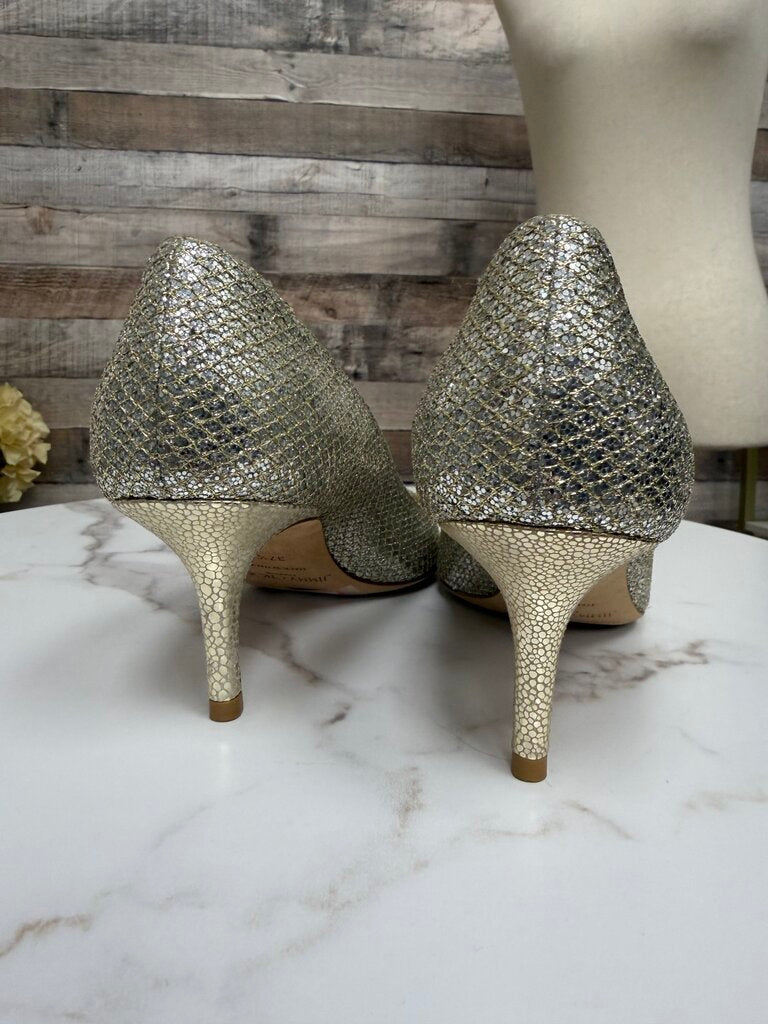 Jimmy Choo glitter peep toe pump with kitten heeloe